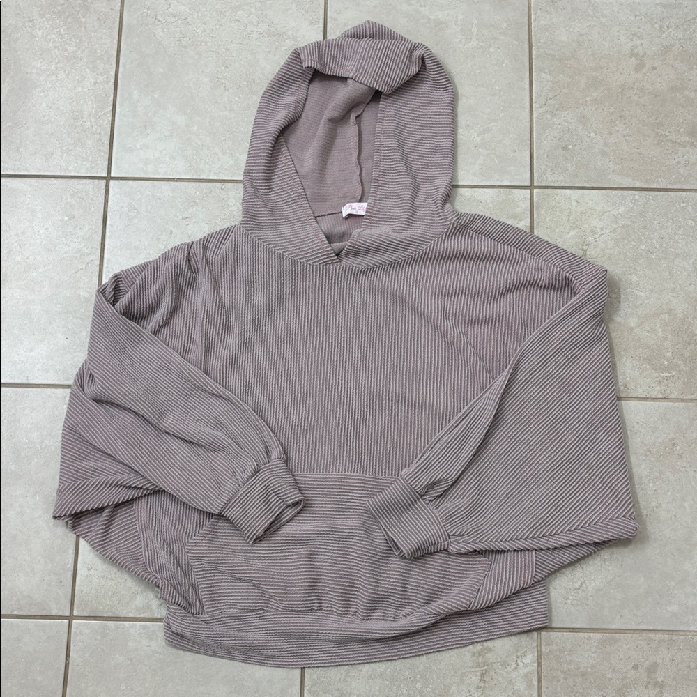 Pink Lily Ribbed Knit Hoodie Light Purple